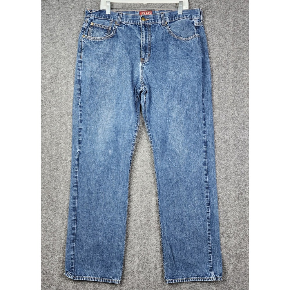 Chaps Denim Straight‎ Leg Jeans Mens 38x32 Blue Medium Wash 100% Cotton C31435